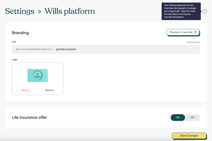 4 Settings - Wills Platform